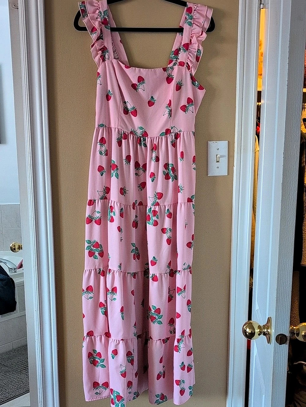 Pink Floral Maxi Dress Strawberry 🍓 Print